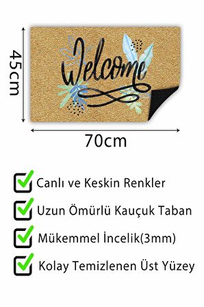 Welcome Kapı Önü Paspası Dekoratif Kapı Paspası Dış Mekân Paspas Ev İçi Paspası 45x70cm