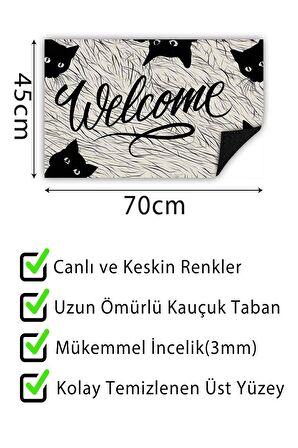 Siyah Kedili Kapı Önü Paspası Dekoratif Kapı Paspası Dış Mekân Paspas Ev İçi Paspası 45x70cm