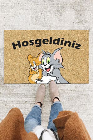 Tom ve Jerry Kapı Önü Paspası Dekoratif Kapı Paspası Dış Mekân Paspas Ev İçi Paspası 45x70cm