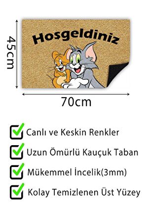 Tom ve Jerry Kapı Önü Paspası Dekoratif Kapı Paspası Dış Mekân Paspas Ev İçi Paspası 45x70cm