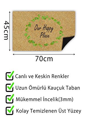 Our Happy Place Kapı Önü Paspası Dekoratif Kapı Paspası Dış Mekân Paspas Ev İçi Paspası 45x70cm