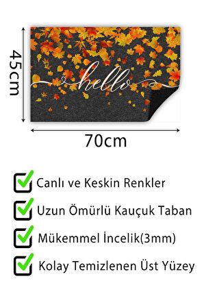 Sonbahar Hello Kapı Önü Paspası Dekoratif Kapı Paspası Dış Mekân Paspas Ev İçi Paspası 45x70cm