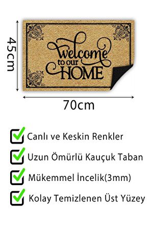 Welcome Home Kapı Önü Paspası Dekoratif Kapı Paspası Dış Mekân Paspas Ev İçi Paspası 45x70cm