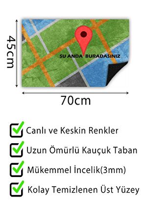 Harita Kapı Önü Paspası Dekoratif Kapı Paspası Dış Mekân Paspas Ev İçi Paspası 45x70cm