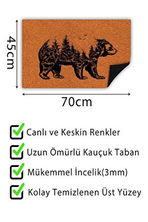 Ayı Kapı Önü Paspası Dekoratif Kapı Paspası Dış Mekân Paspas Ev İçi Paspası 45x70cm