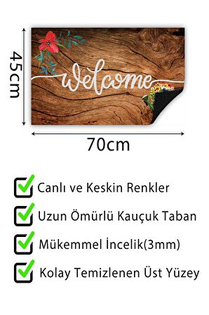 Ahşap Baskılı Welcome Kapı Önü Paspası Dekoratif Kapı Paspası Dış Mekân Paspas Ev İçi Paspası 45x70cm