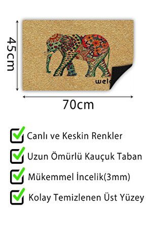 Renkli Fil Kapı Önü Paspası Dekoratif Kapı Paspası Dış Mekân Paspas Ev İçi Paspası 45x70cm