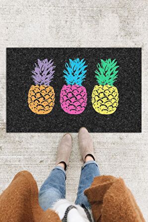 Renkli Ananas Kapı Önü Paspası Dekoratif Kapı Paspası Dış Mekân Paspas Ev İçi Paspası 45x70cm