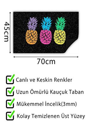 Renkli Ananas Kapı Önü Paspası Dekoratif Kapı Paspası Dış Mekân Paspas Ev İçi Paspası 45x70cm