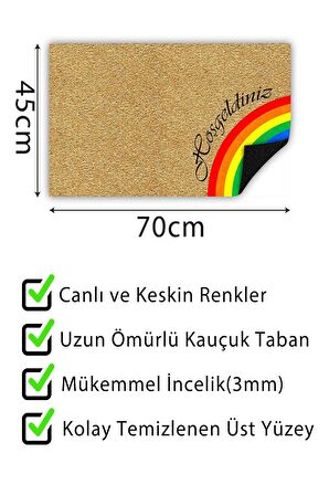 Gökkuşağı Kapı Önü Paspası Dekoratif Kapı Paspası Dış Mekân Paspas Ev İçi Paspası 45x70cm