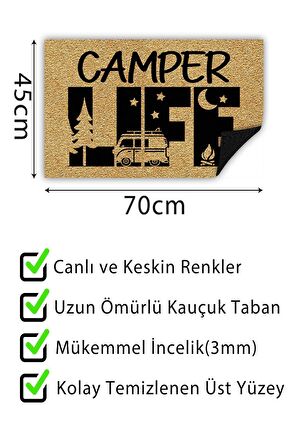 Camper Life Kapı Önü Paspası Dekoratif Kapı Paspası Dış Mekân Paspas Ev İçi Paspası 45x70cm