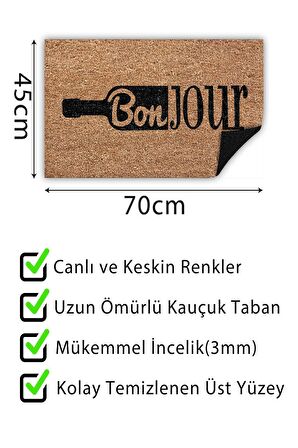 Bonjour Kapı Önü Paspası Dekoratif Kapı Paspası Dış Mekân Paspas Ev İçi Paspası 45x70cm