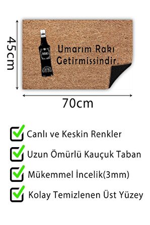 Umarım Rakı Kapı Önü Paspası Dekoratif Kapı Paspası Dış Mekân Paspas Ev İçi Paspası 45x70cm