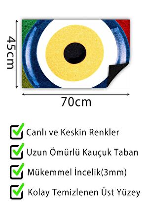 Renkli Nazar Baskılı Kapı Önü Paspası Dekoratif Kapı Paspası Dış Mekân Paspas Ev İçi Paspası 45x70cm