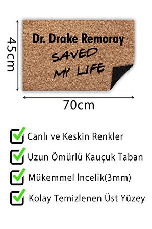 DR. Drake Kapı Önü Paspası Dekoratif Kapı Paspası Dış Mekân Paspas Ev İçi Paspası 45x70cm