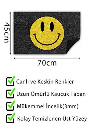 Smile Kapı Önü Paspası Dekoratif Kapı Paspası Dış Mekân Paspas Ev İçi Paspası 45x70cm