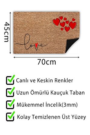 Love Kapı Önü Paspası Dekoratif Kapı Paspası Dış Mekân Paspas Ev İçi Paspası 45x70cm