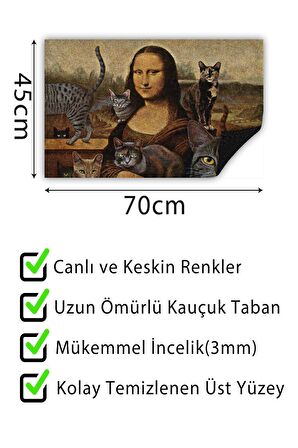 Mona Lisa ve Kedileri Kapı Önü Paspası Dekoratif Kapı Paspası Dış Mekân Paspas Ev İçi Paspası 45x70cm