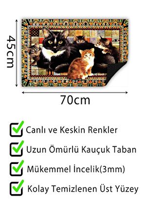 Tablo Kediler Kapı Önü Paspası Dekoratif Kapı Paspası Dış Mekân Paspas Ev İçi Paspası 45x70cm