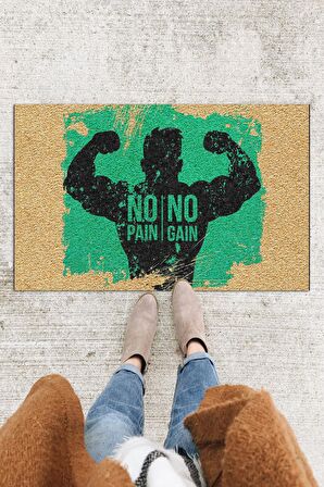 No Pain No Gain Kapı Önü Paspası Dekoratif Kapı Paspası Dış Mekân Paspas Ev İçi Paspası 45x70cm