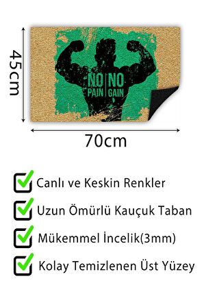 No Pain No Gain Kapı Önü Paspası Dekoratif Kapı Paspası Dış Mekân Paspas Ev İçi Paspası 45x70cm