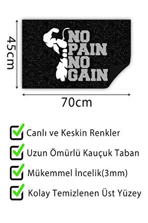 No Pain No Gain Kapı Önü Paspası Dekoratif Kapı Paspası Dış Mekân Paspas Ev İçi Paspası 45x70cm