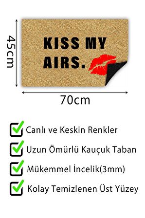 Kiss My Aırs Kapı Önü Paspası Dekoratif Kapı Paspası Dış Mekân Paspas Ev İçi Paspası 45x70cm