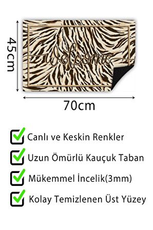 Zebra Welcome Kapı Önü Paspası Dekoratif Kapı Paspası Dış Mekân Paspas Ev İçi Paspası 45x70cm