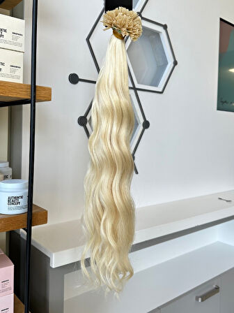Mikro Kaynak Wavy 100% İnsan Saçı (0.6 Gr) Platin 50 Adet 70 Cm MK449