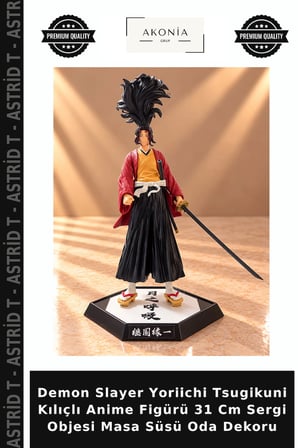 Demon Slayer Yoriichi Tsugikuni Kılıçlı Anime Figürü 31 Cm Sergi Objesi Masa Süsü Oda Dekoru