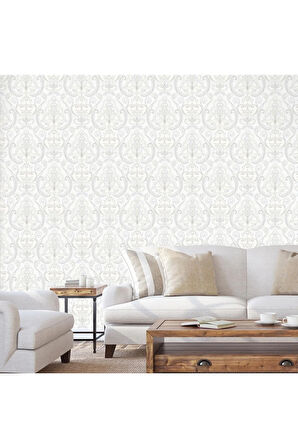 Tropicano Renkli Damask Desen Duvar Kağıdı 9901-1: Beyaz | Ce, Iso 9001, Iso 10002, Iso 14001