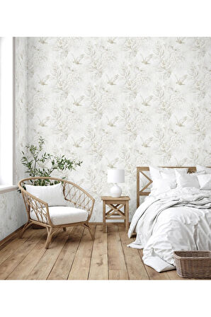 Papağan ve Tropikal Bitkili Trend Duvar Kağıdı 9905-1: Beyaz | Ce, Iso 9001, Iso 10002, Iso 14001