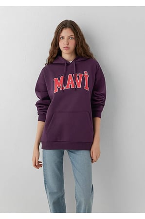 M1600361 Logo Baskılı Kapüşonlu Kadın Sweatshirt