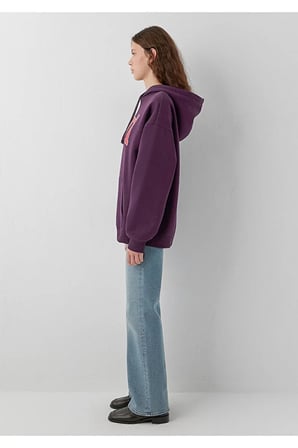 M1600361 Logo Baskılı Kapüşonlu Kadın Sweatshirt