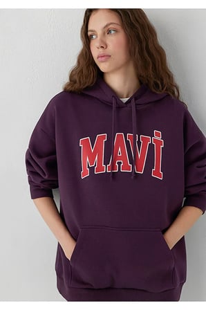 M1600361 Logo Baskılı Kapüşonlu Kadın Sweatshirt