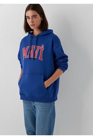 M1600361 Logo Baskılı Kapüşonlu Kadın Sweatshirt