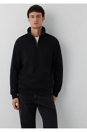 M0S20027 Yarı Fermuarlı Erkek Sweatshirt SİYAH