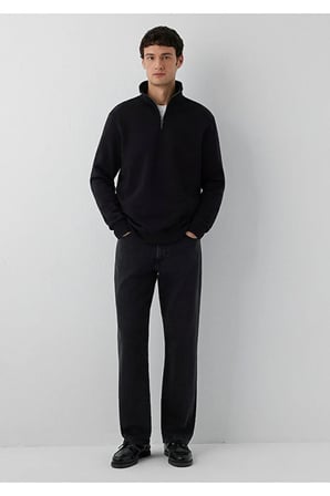 M0S20027 Yarı Fermuarlı Erkek Sweatshirt SİYAH