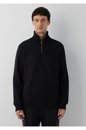 M0S20027 Yarı Fermuarlı Erkek Sweatshirt SİYAH