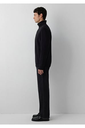 M0S20027 Yarı Fermuarlı Erkek Sweatshirt SİYAH