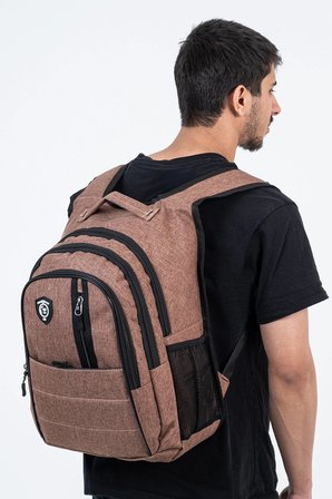 Çok Gözlü Ergonomik Sırt Çantası Su İtici Unisex Okul, Günlük ve Seyahat Çantası Kahverengi