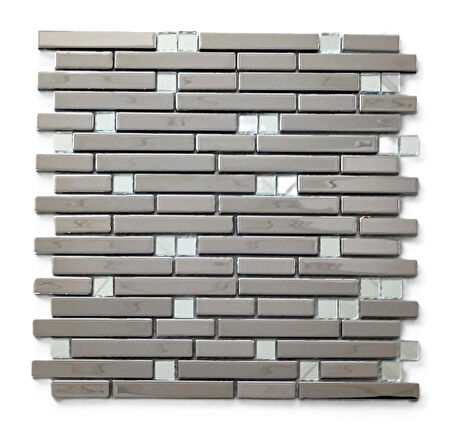 Mutfak tezgah arası ve iç mekan kaplama ve dekorasyon uygulamaları için, 15x48x98mm. Gümüş Krom-Renksiz Ayna Mix, 30x30cm. Fileli Kristal Mozaik.
