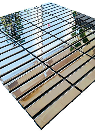 Mutfak tezgah arası ve iç mekan kaplama ve dekorasyon uygulamaları için, 15x73mm. Gümüş Krom, 30x30cm. Fileli Kristal Mozaik.