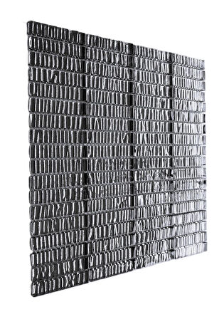 Mutfak tezgah arası ve iç mekan kaplama ve dekorasyon uygulamaları için, 15x73mm. Gümüş Krom, 30x30cm. Fileli Kristal Mozaik.