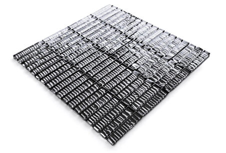 Mutfak tezgah arası ve iç mekan kaplama ve dekorasyon uygulamaları için, 15x73mm. Gümüş Krom, 30x30cm. Fileli Kristal Mozaik.