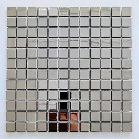 Mutfak tezgah arası ve iç mekan kaplama ve dekorasyon uygulamaları için, 23x23mm. Gümüş Krom, 30x30cm. Fileli Kristal Mozaik.