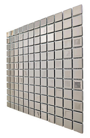 Mutfak tezgah arası ve iç mekan kaplama ve dekorasyon uygulamaları için, 23x23mm. Gümüş Krom, 30x30cm. Fileli Kristal Mozaik.