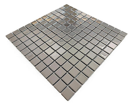 Mutfak tezgah arası ve iç mekan kaplama ve dekorasyon uygulamaları için, 23x23mm. Gümüş Krom, 30x30cm. Fileli Kristal Mozaik.