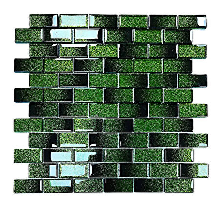Mutfak tezgah arası ve iç mekan kaplama ve dekorasyon uygulamalarında tüm yüzeyler için, 23x48mm. Siyah-Yeşil Sim Efekti. 30x30cm. Fileli Kristal Mozaik.