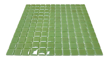 Mutfak tezgah arası, Havuz, Banyo, Sauna, Spa, iç , dış, zemin, duvar, kaplama ve dekorasyon uygulamalarında tüm yüzeyler için, 25x25mm. Mint Yeşili,  31.5x31.5cm. Fileli Cam Mozaik.